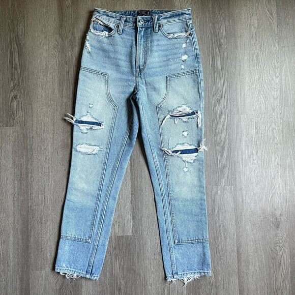 Abercrombie & Fitch Jeans Women’s 25/0 A&F Annie HR Girlfriend Rip Patched Knee - Picture 1 of 14